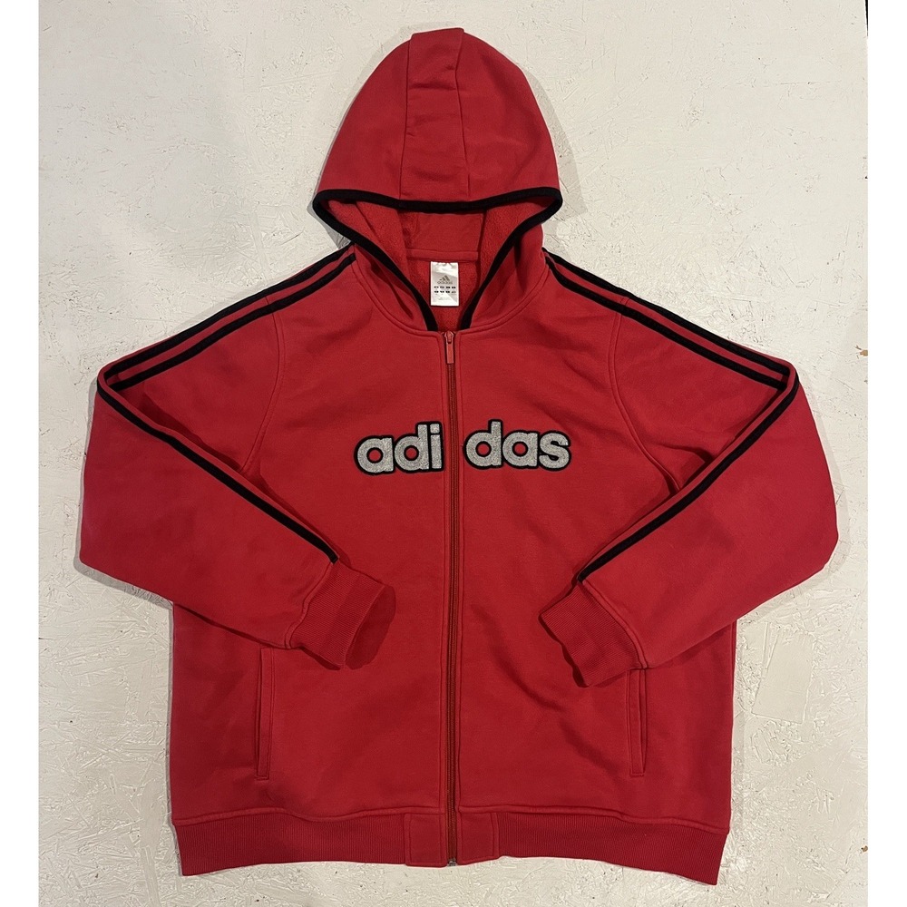 Vintage 3 Strips Label ADIDAS Embroidered Zippered Hooded Sweatshirt Mens 2XL